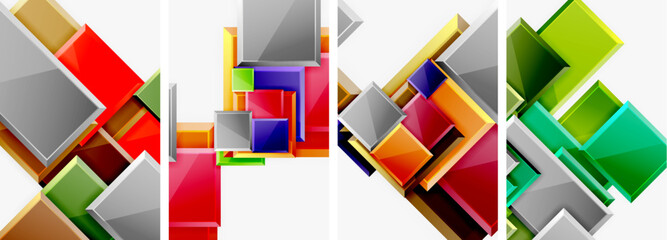 Color glass glossy square composition poster set for wallpaper, business card, cover, poster, banner, brochure, header, website