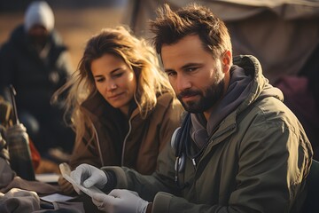 Fototapeta premium Medical team providing health care in refugee camp