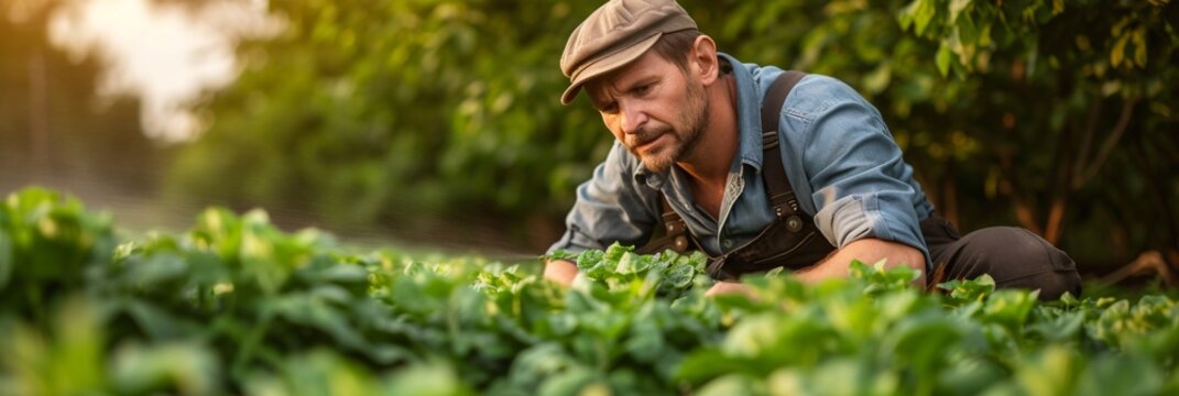 Harvesting the Goods: A Man in Overalls Tending to a Bountiful Garden Generative AI