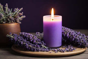 Obraz na płótnie Canvas Lavender spa still life. Candle and laveder herbs