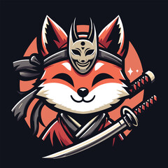 Free High Quality warrior kitsune warrior esports mascot gaming logo template
