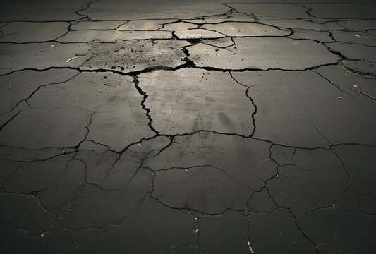 Image of cracks in the road surface in the background