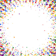 Rainbow colored scattered hearts. LGBT valentine