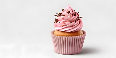 cupcake with cream Strawberry frosting swirls on a cupcake white background shallow depth of field
