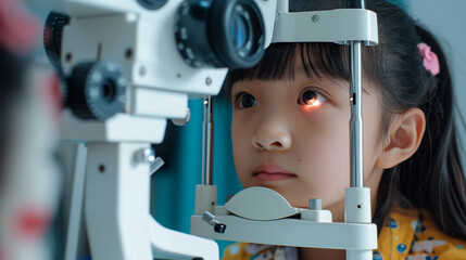 Children's eye examination in clinic