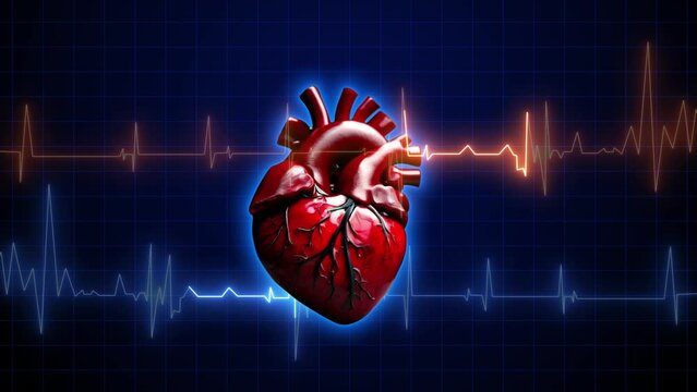 Loop Animation Of 3d Heart Beating With Neon Heart Pulse, 3d Heart Beating Animation. Heart Pulse Rate Animation, Medical Heart Beating .  Neon Glowing Ecg, Ekg Heart Pulse Animation  Heart Animation 