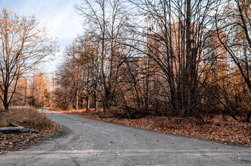 street and houses of the abandoned city of Chernobyl
