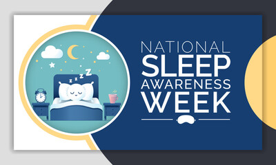 Sleep awareness Week is an annual event celebrated each year in March. This is an opportunity to stop and think about your sleeping habits, consider how much they impact your well-being. Vector art