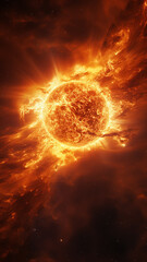 Obraz premium solar storm, distant space landscape, high, narrow, vertical background, panorama, infinity nebula black hole