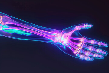 3D representation emphasizing pain and inflammation in the elbow joint, illustrating the interplay of bones, muscles, and tendons