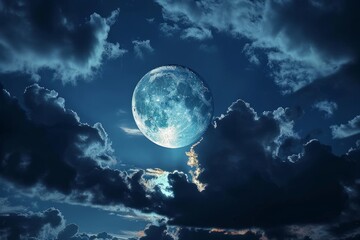 blue moon, full moon behind clouds, night time, night sky, blue light, cosmos, space, night, moon in the sky, close-up, astronomy, moon crescent, close-up, sky at night, night time, Generative AI 