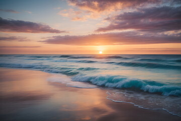 Fototapeta na wymiar Beautiful Sunset at the Sea - Ocean view at sunrise - Awesome Waves, Majestic Seascape