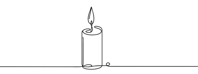 Continuous one line drawing candle burning flame. Black contour line simple minimalist graphic isolated vector illustration. Grief loss concept