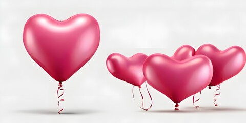 heart shaped balloons one heart pink balloon white background Red heart balloons on transparent background. Foil air balloon for party, Christmas, Birthday, Valentines day, Womens day, wedding, grand
