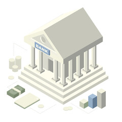 bank building isometric icon white house