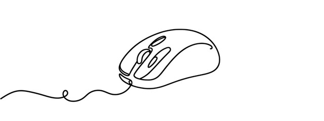 Drawing a continuous line. Computer mouse on white isolated background. Linear style