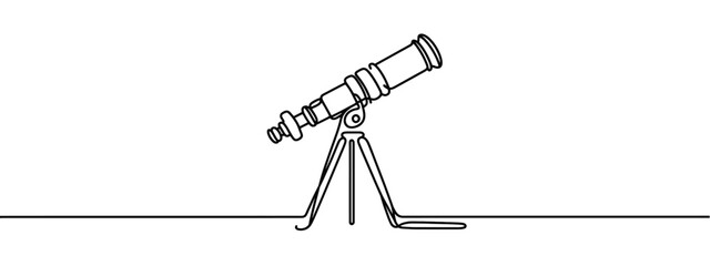 Continuous one line drawing telescopes. Outer space concept. Single line draw design vector graphic illustration.