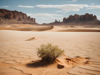 Desert Landscape with Sand and a Lone Plant