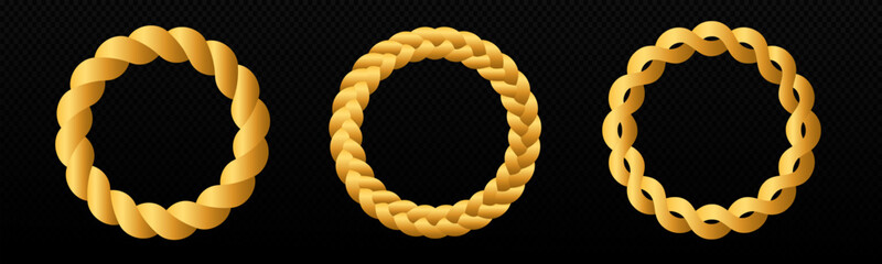 Braid circle golden 3d frame. Round braided ring. Twisted rope ornament © Богдан Скрипник