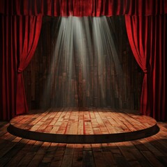 Stage With Red Curtain and Spotlight