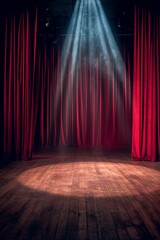 Red Curtains and Spotlight on Stage