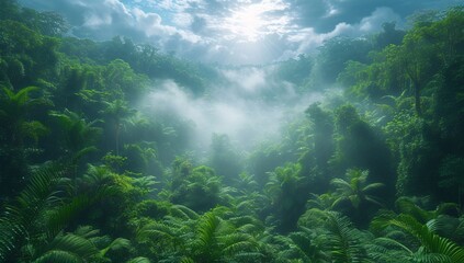 Fototapeta na wymiar Amazonian Jungle in Foggy Morning Generative AI