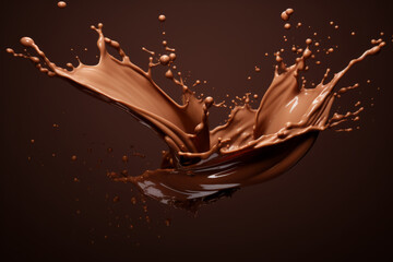 Splash of liquid milk chocolate on brown background