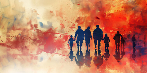 Homecoming Heroes: A Heartwarming Scene of American Soldiers Returning Home to Loved Ones, Set Against an Abstract Background to Capture the Emotion and Relief of Reuniting After Service