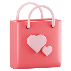 Valentine day icon concept on 3d rendering. 3d render shopping bag icon