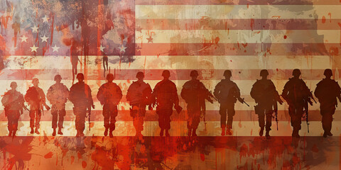 Defenders of Democracy: A Resolute Display of American Soldiers Protecting Democratic Values, Set Against an Abstract Background to Symbolize the Strength and Commitment of Those Upholding the Nation