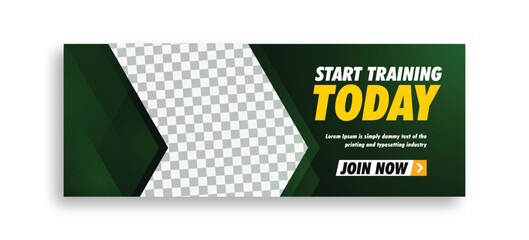 Gym and fitness training facebook cover page web banner with creative colorful editable modern social media design vector