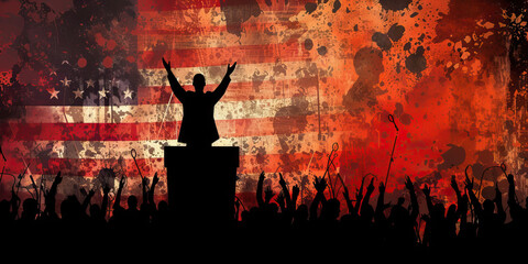 Patriotic Podium: A Symbolic Image of Republican Leadership Addressing a Rally Crowd, Set Against an Abstract Background to Convey the Energy and Symbolism of Political Speeches - obrazy, fototapety, plakaty