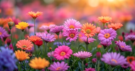Obraz premium Blooming Beauties: A Vibrant Flower Field in Full Bloom Generative AI
