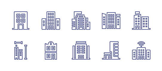 Building line icon set. Editable stroke. Vector illustration. Containing condo, apartment, building, office building, skyscraper, office.
