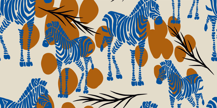 A painting of zebras. Hand drawn abstract seamless pattern. Creative collage
