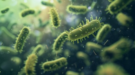 Fototapeta premium Illustration of probiotics concept showing beneficial bacteria thriving in the human digestive system, promoting gut health and gastrointestinal wellness.