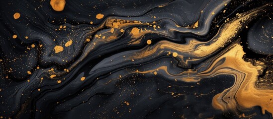 Gold and black marble with art paint pattern ink texture watercolor background. Generated AI image