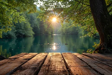  Sunrise Serenity: A Wooden Dock Overlooking a Calm Lake Generative AI © BIPUL
