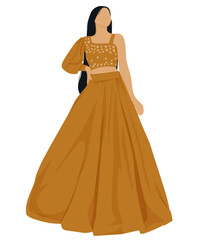 bride in yellow dress traditional lehenga choli minimalist full vector illustration