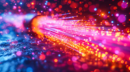 Futuristic digital fiber optic light, abstract background in blue, concept of high-speed internet and communication technology