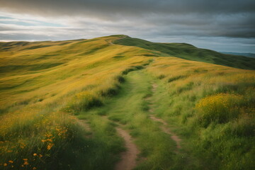 Fototapeta na wymiar Highland Landscape - Green Grass Covered Mountains