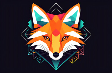 Obraz premium fox head graphic style, multi-colored on a black background