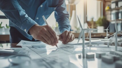 Engineers designing models of turbines