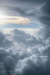 cloudy sky, grey sky with clouds, bad weather, rainy day, winter day during a storm, sky background with clouds, dark clouds, flying over the clouds, picture from, Generative AI 