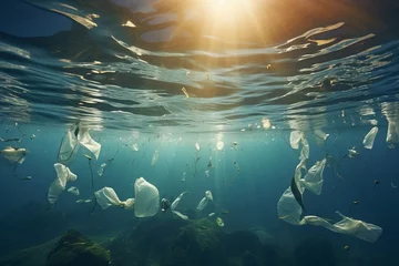 Foto op Plexiglas Environmental crisis. plastic waste submerged in the fragile underwater ecosystem © firax