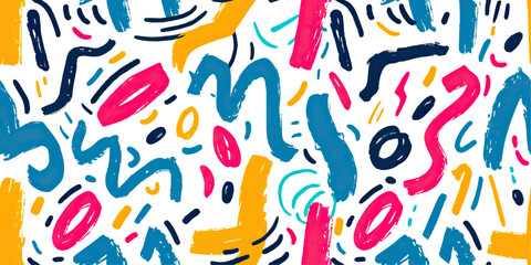 Vector pattern with colorful grunge geometric shapes. brushed scribbles and drawn abstract shapes