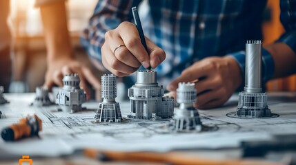 Engineers designing models of turbines