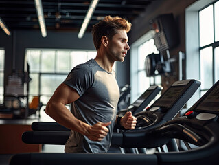 Fototapeta na wymiar Male athlete running on a treadmill in the gym.