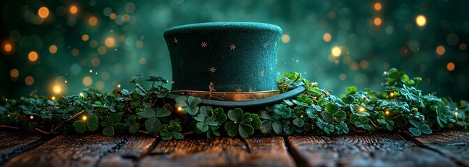 St. Patrick's Day Celebration: A Green Hat with Shamrocks and Clover Leaves Generative AI - obrazy, fototapety, plakaty