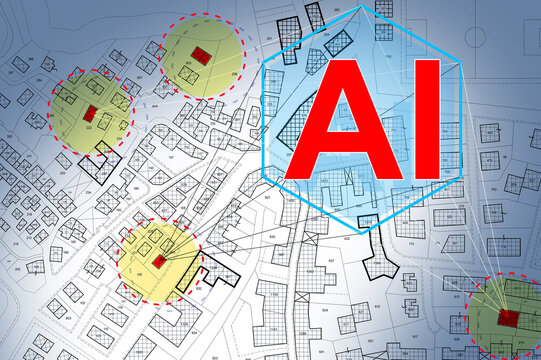 Artificial Intelligence AI search and update cadastral parcels - cadastre management with Big Data - Digitization and computerization of the land register concept